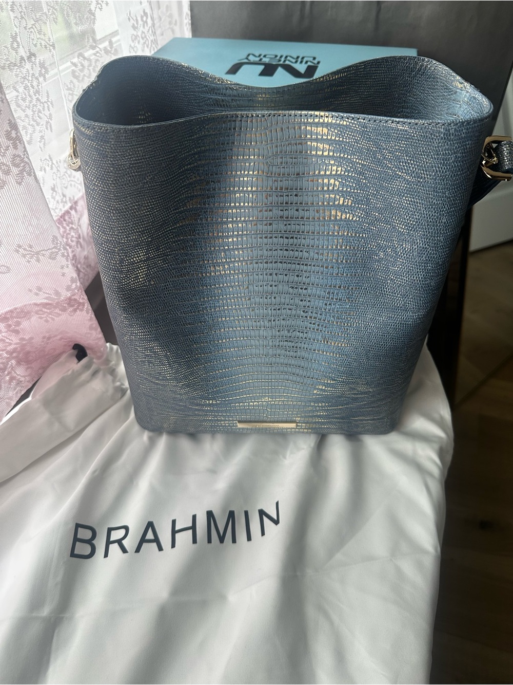 NWOT Brahmin Metallic Blue Lizard-Embossed Shoulder Bag